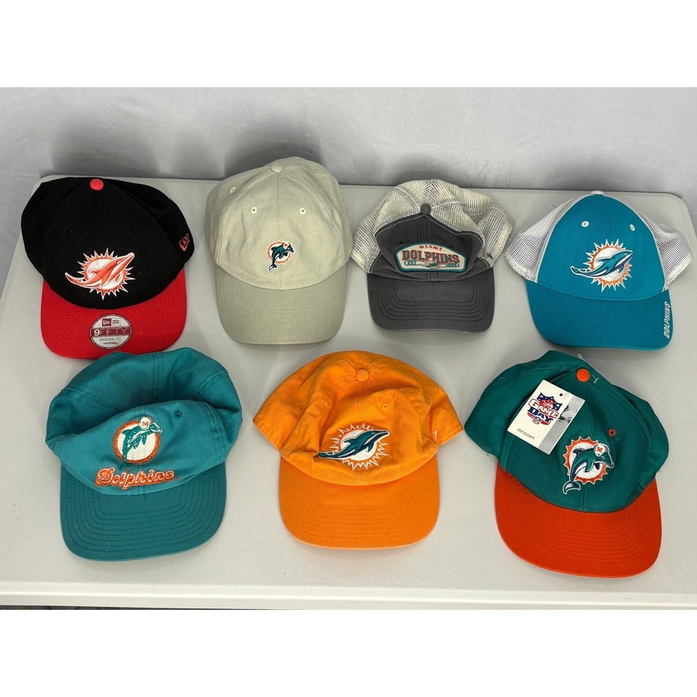 Lot Of 7 Miami Dolphins NFL Football Snapback Hat Cap Mens Multicolor Vintage‎
